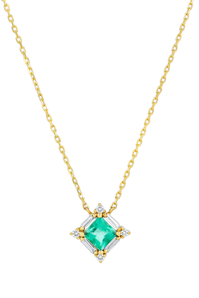 Princess Mini Pendant, 18k Yellow Gold with Emerald & Diamonds